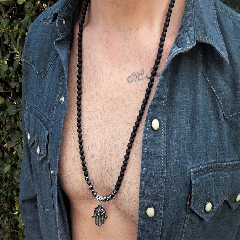 Tailxy mode nouveaux hommes pendentif collier Design Vintage main forme collier de perles Yoga collier bijoux cadeau 210L