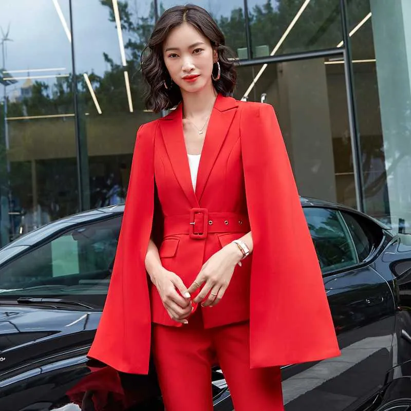 2020 Autumn Winter Fashion Styles Formella kvinnor Business Suits Ladies Office Pantsuits Professional Styles Blazers Set Red