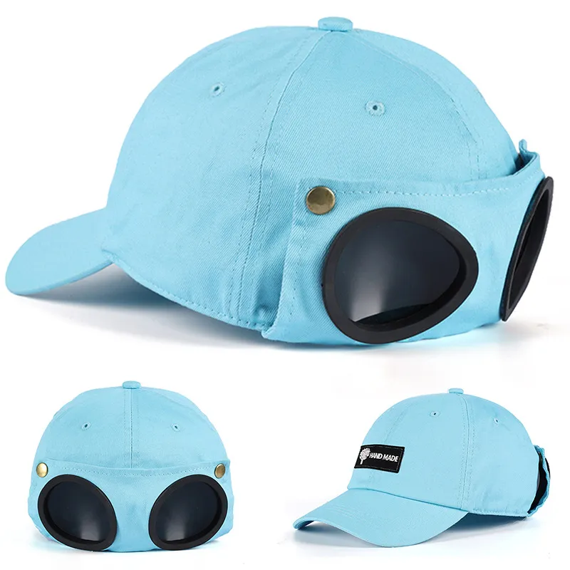 4 색 2021 새로운 귀여운 한국어 파일럿 안경 야구 모자 안경과 함께 창조적 인 멋진 모자 면화 패션 스냅 백 힙합 모자 모자 도매