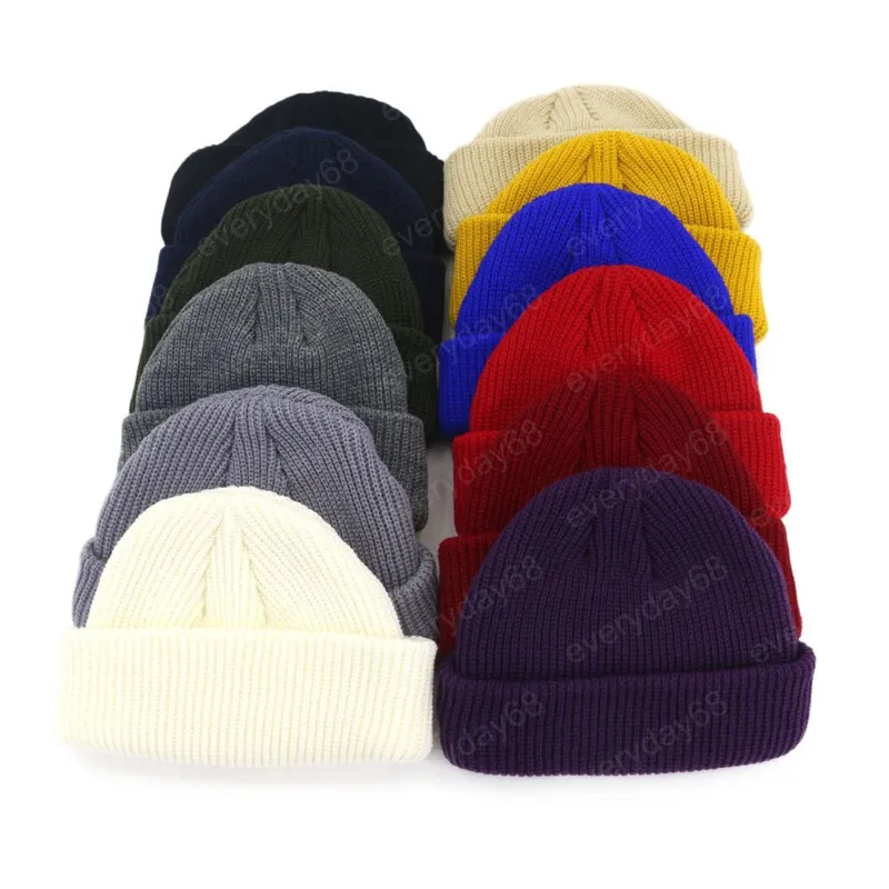 Herbst Winter Brimless Hüte Hip Hop Beanie Schädeldecke Straße Gestrickte Hut Frauen Männer Acryl Unisex Casual Fashion Solid Beanies Hut