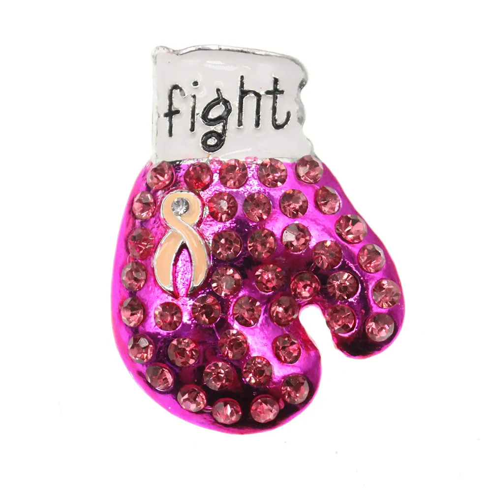 Boxing Gloves Shape Brooches Pink Ribbon Enamel Crystal Rhinestone Pin Brooch Breast Cancer Awareness Brooch