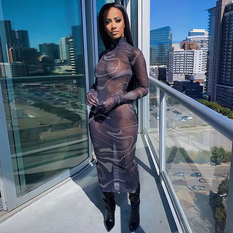 Womens Mesh See Through Bodycon Maxi Dress with Short Flutter Sleeves and  Hollow Out Design Mid-Calf Length Polyester Fabric from Dhgate Basic &  Casual Dresses - price 25.84