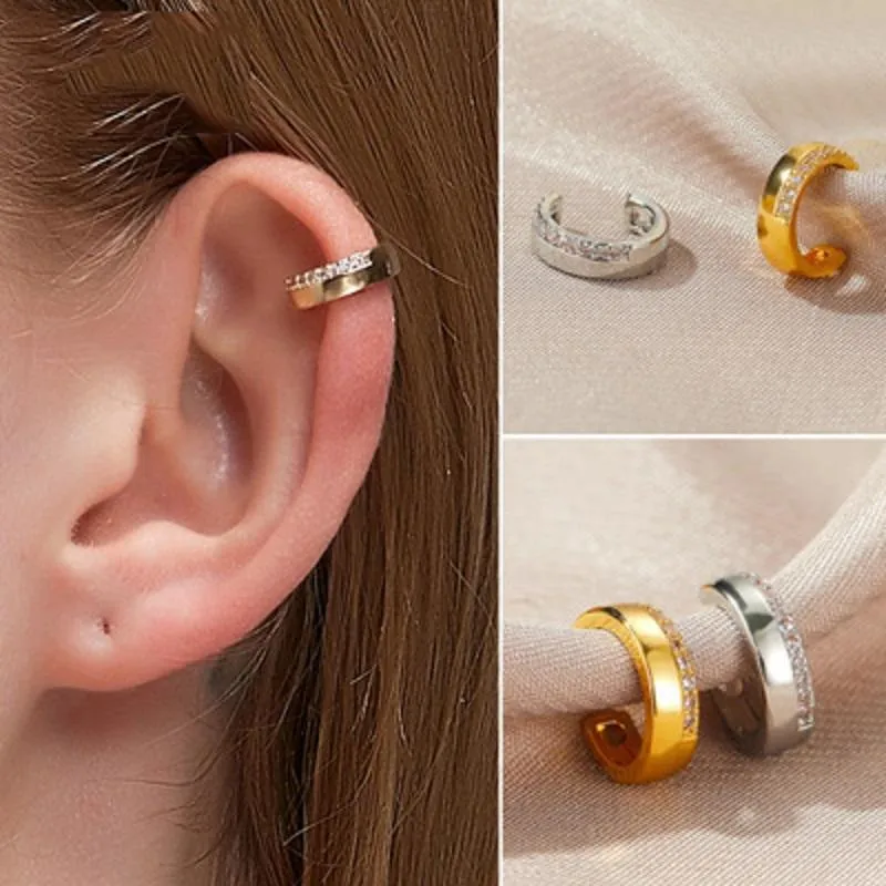 Fashion C Shape Ear Cuff CZ Cubic Zircon Earcuff Punk Ear Clip Earrings for Women Girls Wedding Ear Wrap Statement Jewelry No Pierced