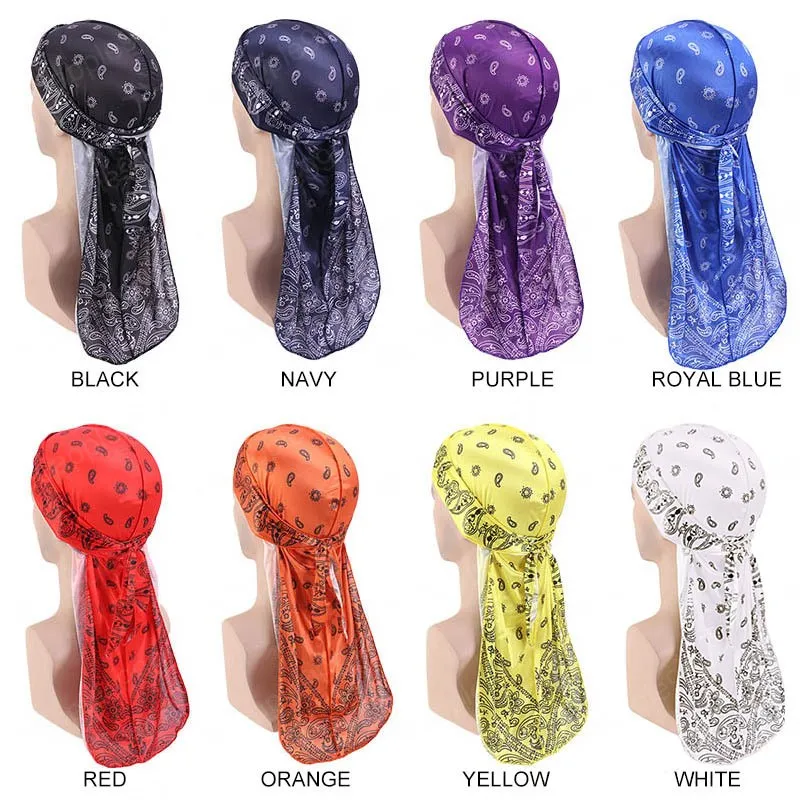 New Women Me's Silk Durag Bandanas Insect Print Hats Long Tail Pirate Hat Waves do doo du rag Headband Headwear Hair Accessories