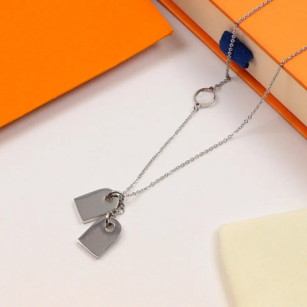 Square Pendant Necklace Classic European and American Fashion New Titanium Steel Letter Necklace Couple Jewelry Wholesale