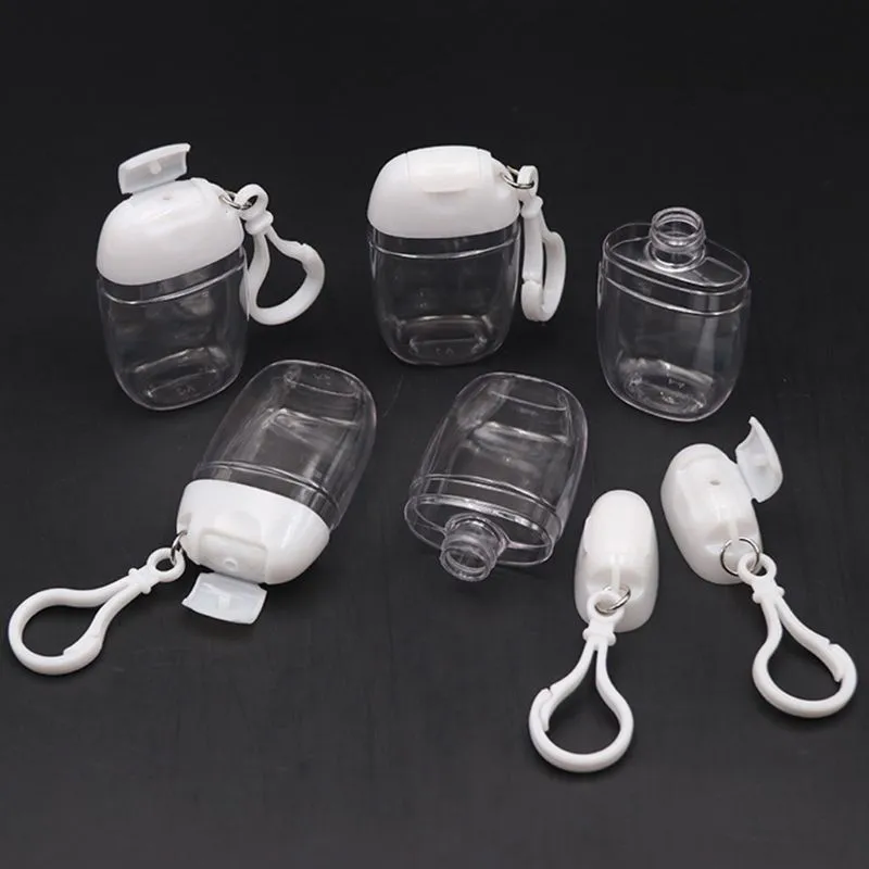 1 pièces 30 ml bouteilles vides désinfectant pour les mains voyage petite taille support crochet porte-clés transporteurs capuchon rabattable réutilisable Portable