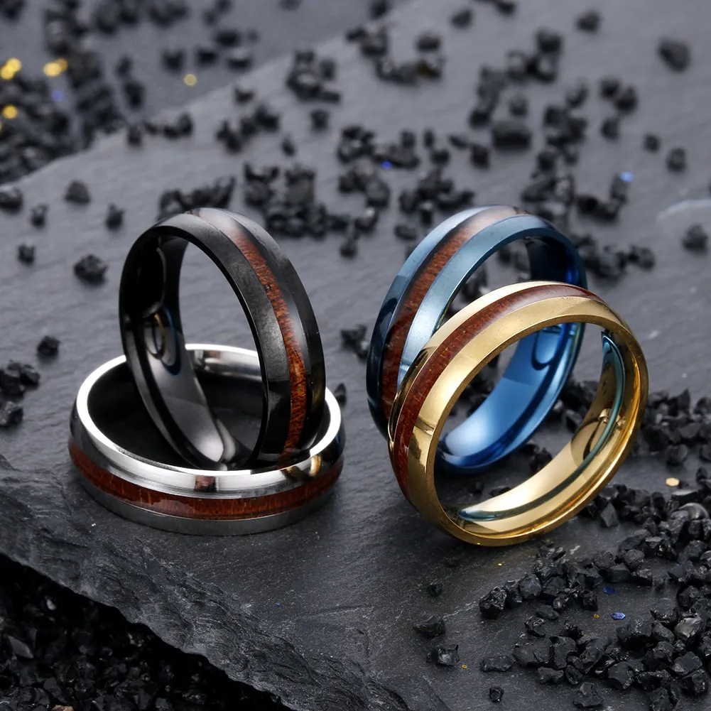 Roestvrijstalen houtring Blue Gold Band -ringen voor mannen Women Fashion Jewelry Will en Sandy