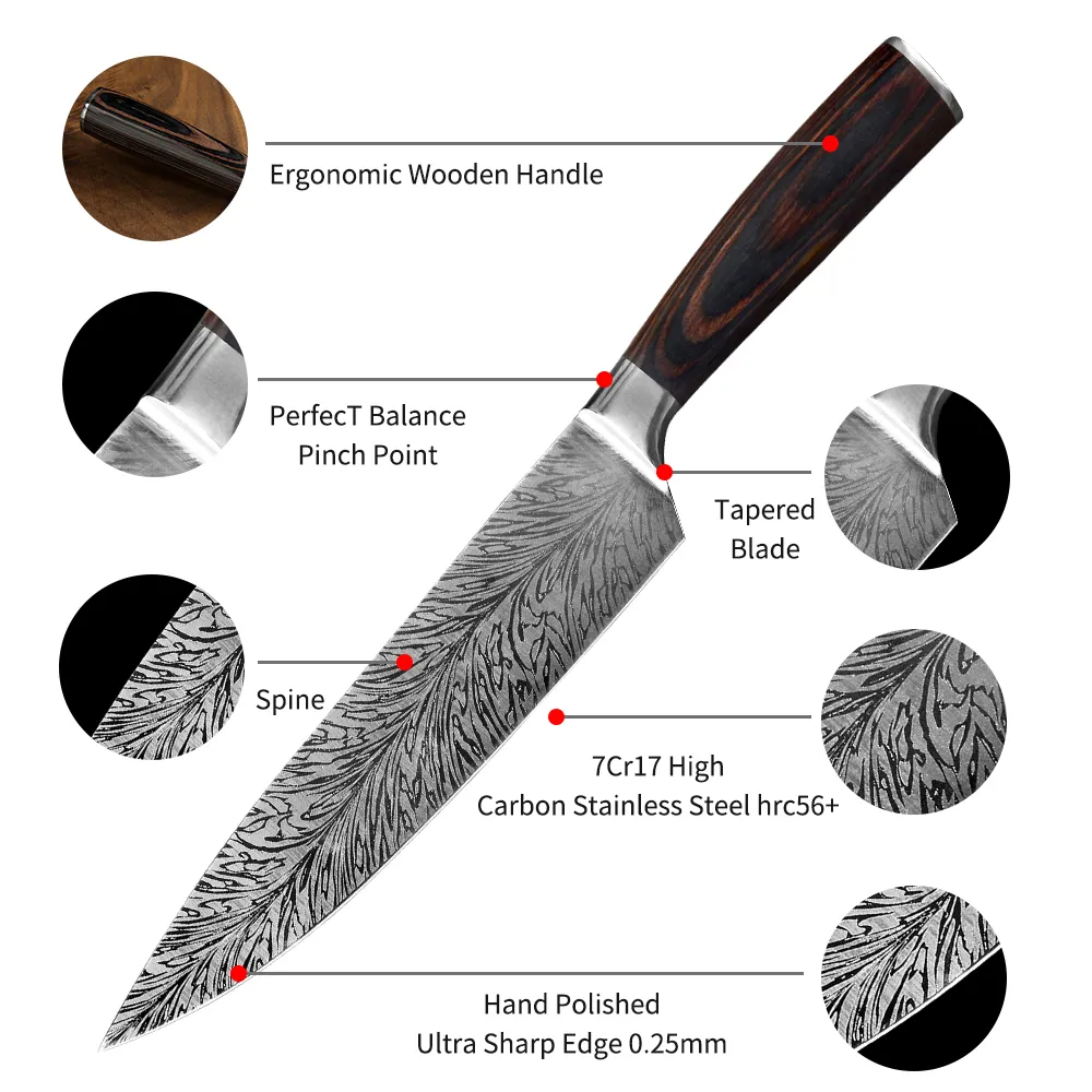 High Carbon Stainless Steel Chef Cleaver Utility Kitchen Knife Set