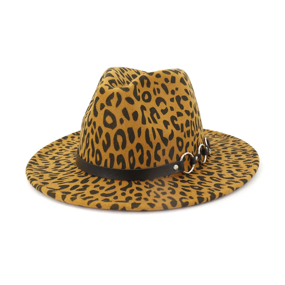 Wide Brim Felt Fedora Panama Hat with Leopard Belt Buckle Adjustable Lightweight Gossifan Women Two Tone Wide Brim Fedora Felt Panama Hats  main image 3