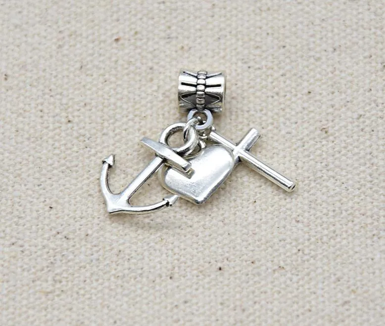 100Pcs/lot Alloy Heart Love Cross Charms Big Hole beads Dangle Charms For Jewelry Making findings