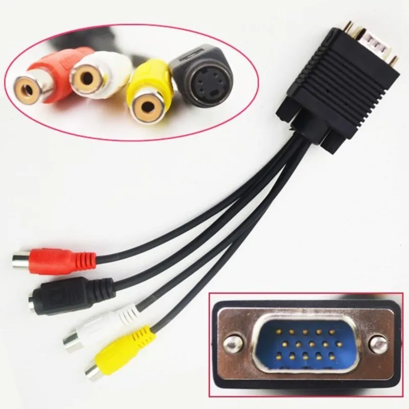 VGA 15 broches mâle à 3RCA TV s-vidéo AV convertisseur de sortie câble adaptateur connecteur M/F pour ordinateur portable