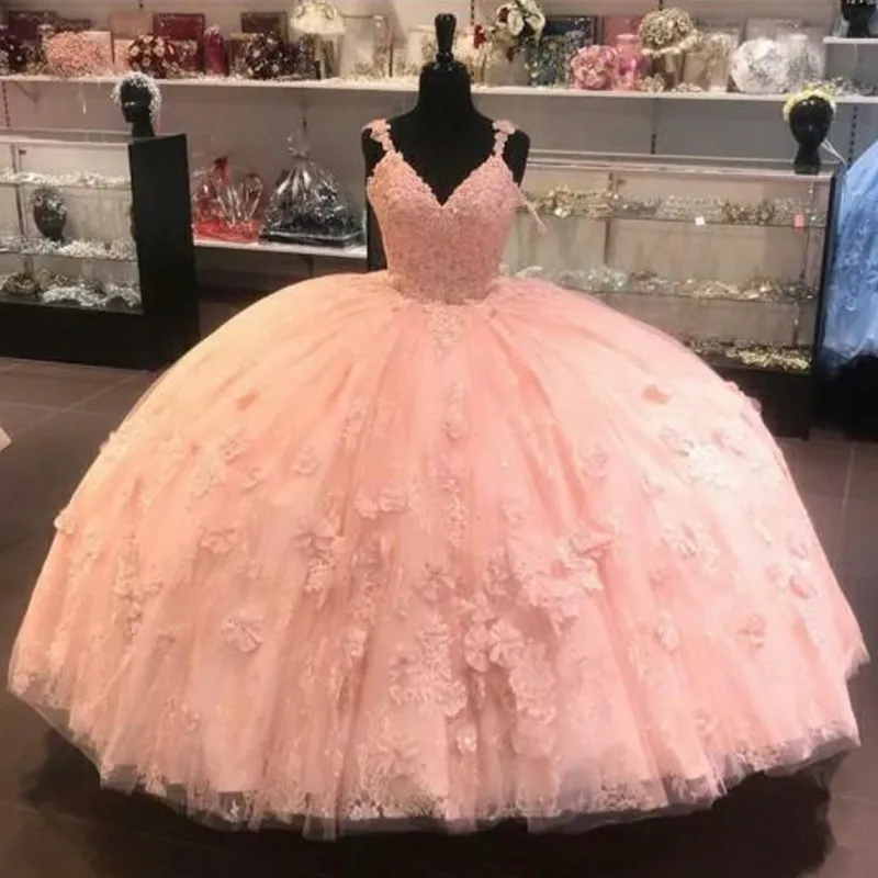 Бальное платье Модест бретельках Quinceanera платье Аппликация Кружева Сладкие 16 Дешевые партии платье Платье-де-15 Anos