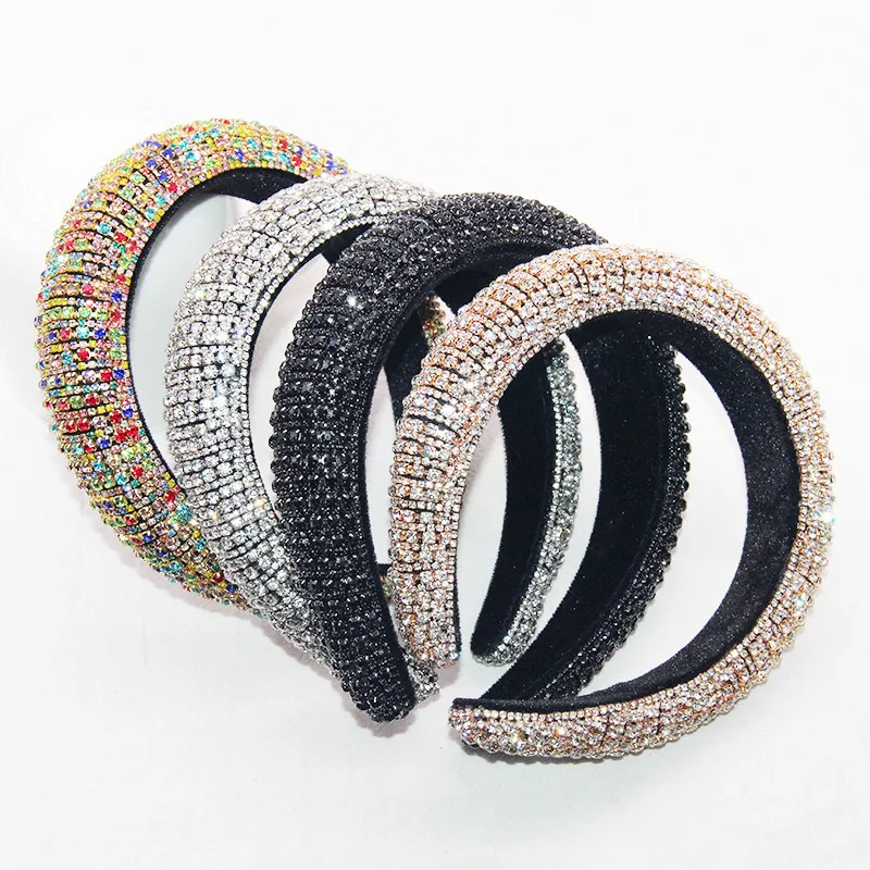 Wholesale Rhinestones Padded Hair Accessories Headbands for Women Crystal Hairbands Hair Hoop Baroque Headband 12 pcs lot LJ200921