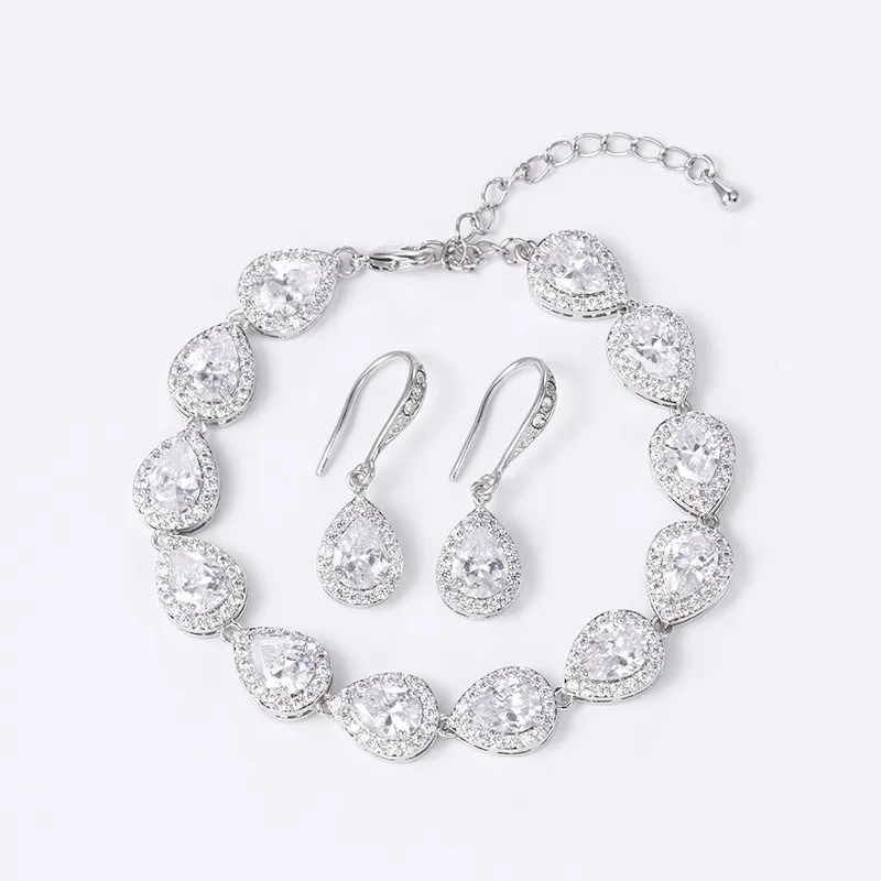 Örhängen Halsband Weimanjingdian Teardrop Cubic Zirconia CZ Crystal Bröllopsarmband och örhänge Brudsmycken Set Bridesmaid Gift