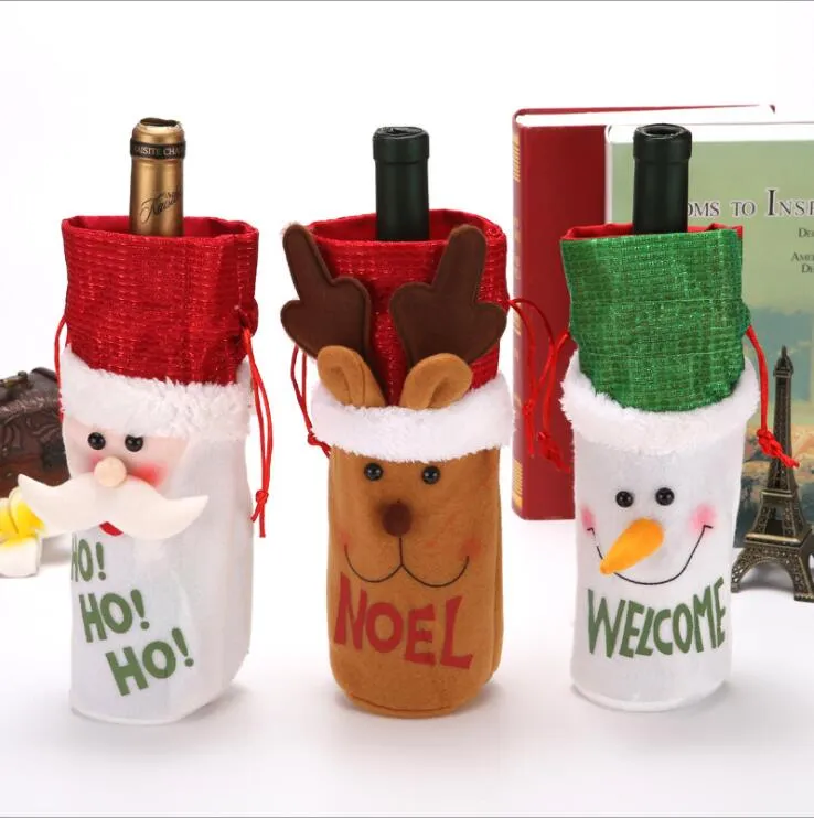 Cartoon Bottle Bags Christmas Wine Bottle Covers Santa Claus Snowman Bottle Clothes Christmas Gifts Ornament Xams Bag DecorAtion LSK1237