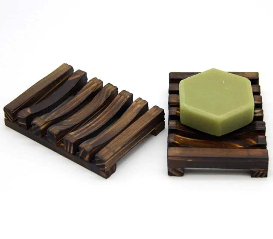 Porte-savon en bois Porte-savon en bois de bambou naturel Porte-savon en bois carbonisé Étagères de salle de bains en bois Charcoal Soaps Storage Plate Box LSK1149