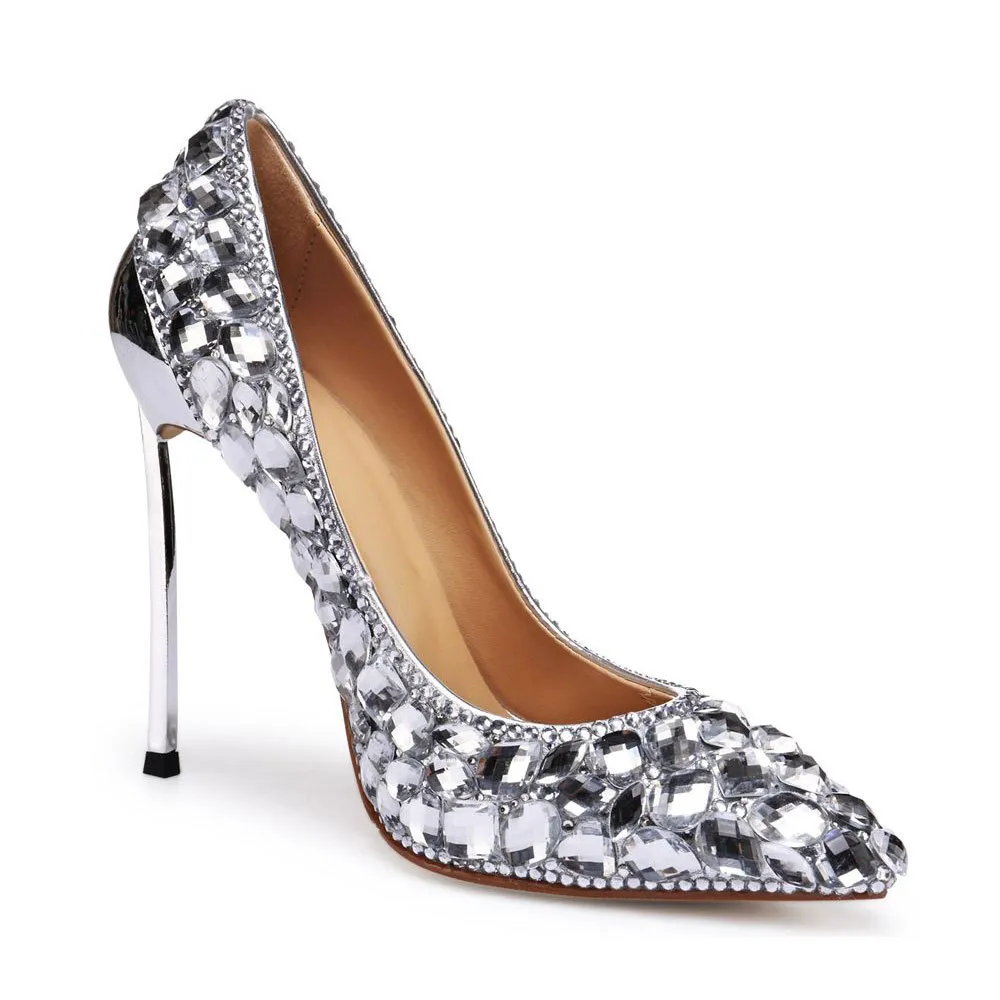 Rhinestone wedding shoes genuine leather 12 cm high-heeled silver bridal dress  shoes with box from Dhgate Dress Shoes - price 97.49, image size:1000x1000