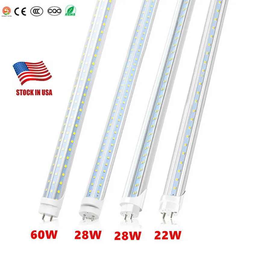 Tubes de lumière LED T8 4 pieds 4 pieds 18W 22W 28W 80W Ampoules d'éclairage LED Tube fluorescent 4ft G13 Single Row SMD2835