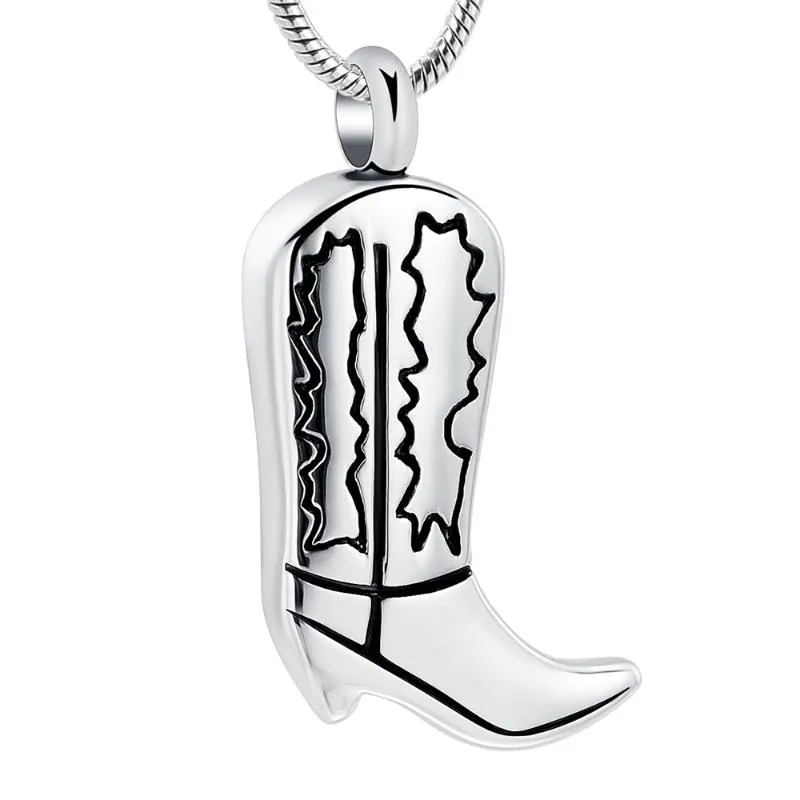 IJD10538 Stainless Steel Cremation Boot Souvenir Keepsake Pendant for Ashes Urn Memorial Necklace for Men Jewelry