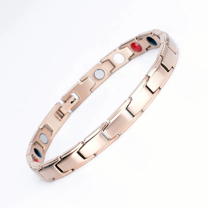 Bracelet magnétique en or Rose pour hommes, en acier inoxydable, aimant Germanium, santé, chaîne à main noire, Bracelets pour femme