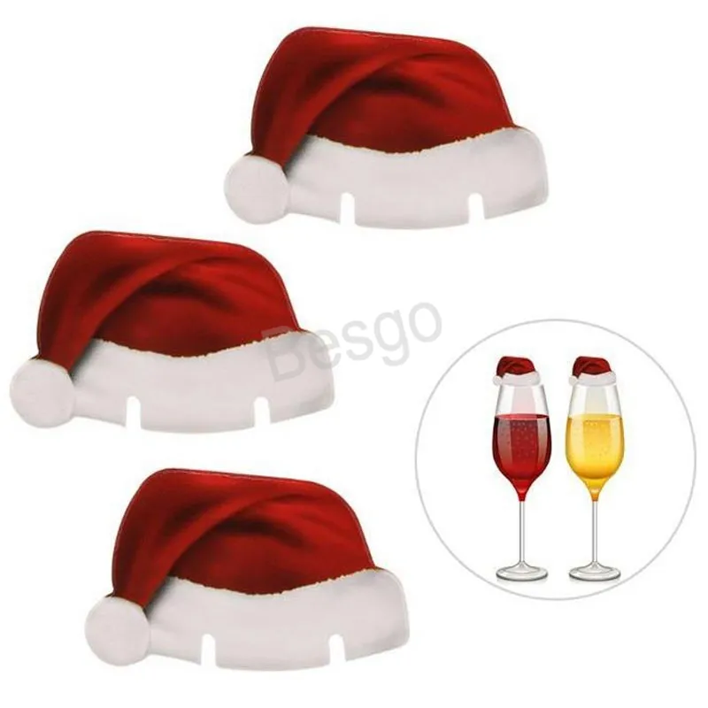 10Pcs/Lot Christmas Decorations Cards Christmas Wine Bottles Decor Cards Santa Wine Glass Decoration Hat New Year Party Supplies BH4061 TQQ