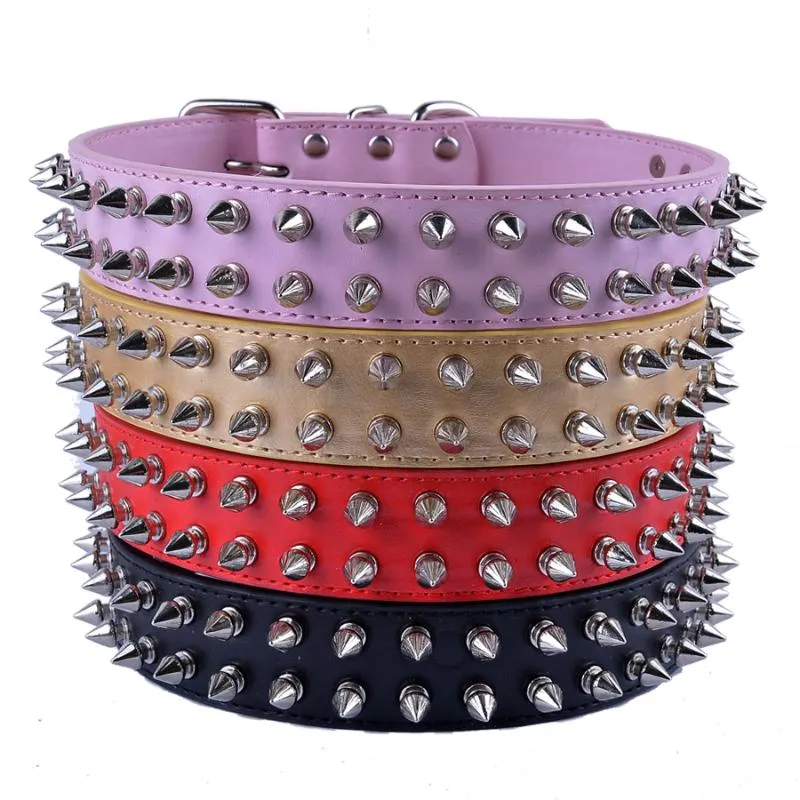 Personalized Spiked Dog Collar Large Gold Black Red Pink Pu Leather Collars For Big Dogs Pet Products Dog Collars & Leads