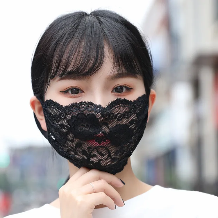 DHL Ship Embroidery Lace Face Mask Adult Comfortable Washable Mouth Face Cover Fashion Girl Black/White Party Designer Masks Masque FY9074