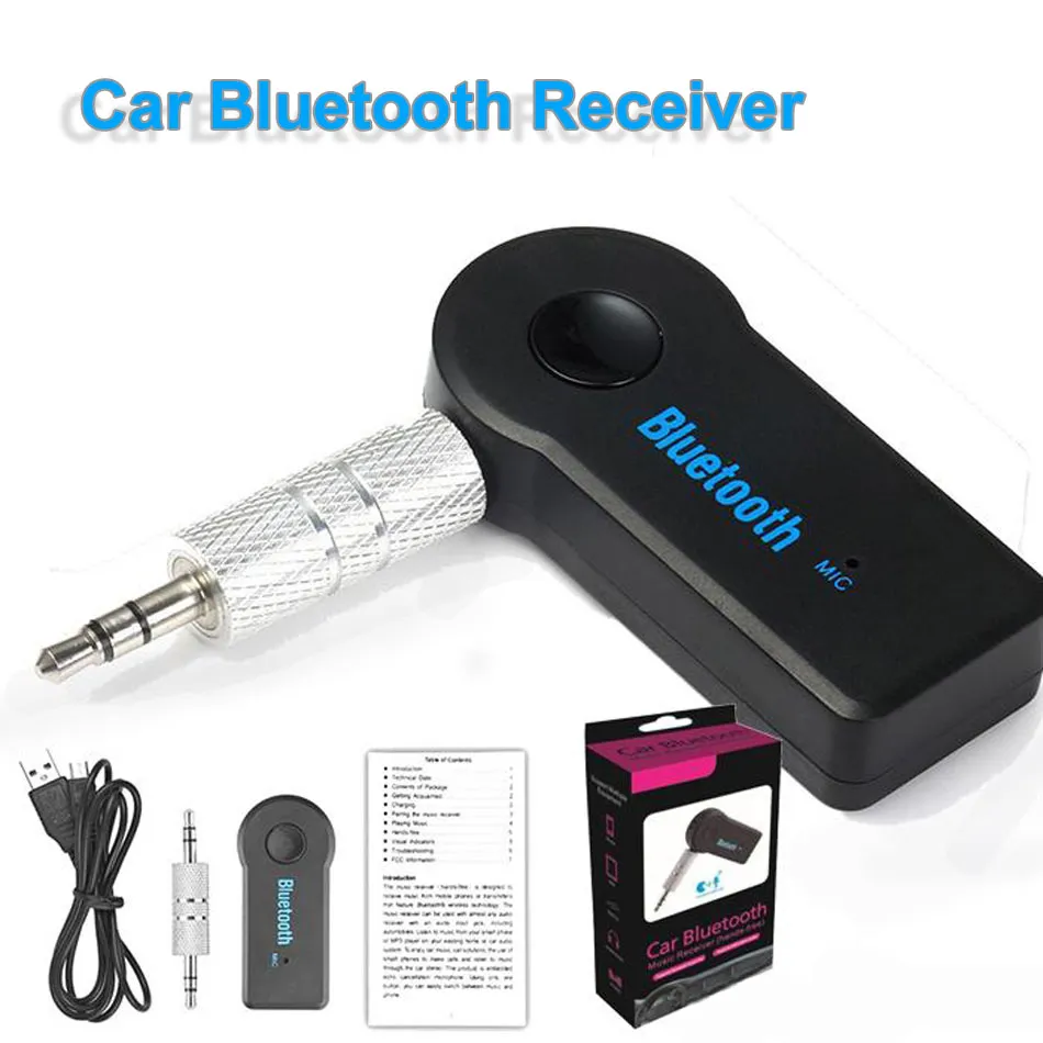 Adaptador de carro Bluetooth Receptor 3,5 mm Aux estéreo sem fio USB Mini Receptor de música de áudio Bluetooth para telefone inteligente MP3 com pacote de varejo