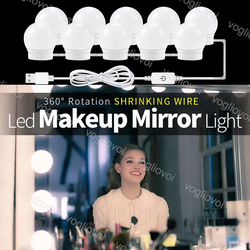 Vanity Lights Three Color 4000-5000K Touch Dimmable Alway On Mirror Makeup USB 5V Hollywood Bulb Indoor Lighting For Studio Dressing Table Bedroom Bathroom DHL