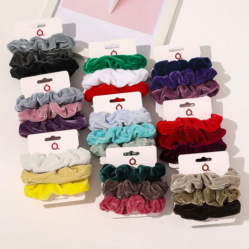 3Pcs Scrunchie Set Soft Velvet Scrunchies Pack Elastic Hair bands Solid Color Headband Ponytail Ties Rope Hair Accessories