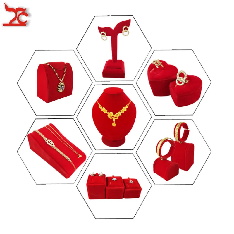 Smycken påsar, Väskor Kvalitet Röd Velvet Displayhållare Vigselring Halsband Arrangör Arrangör Storage Stand Store Counter Showcase