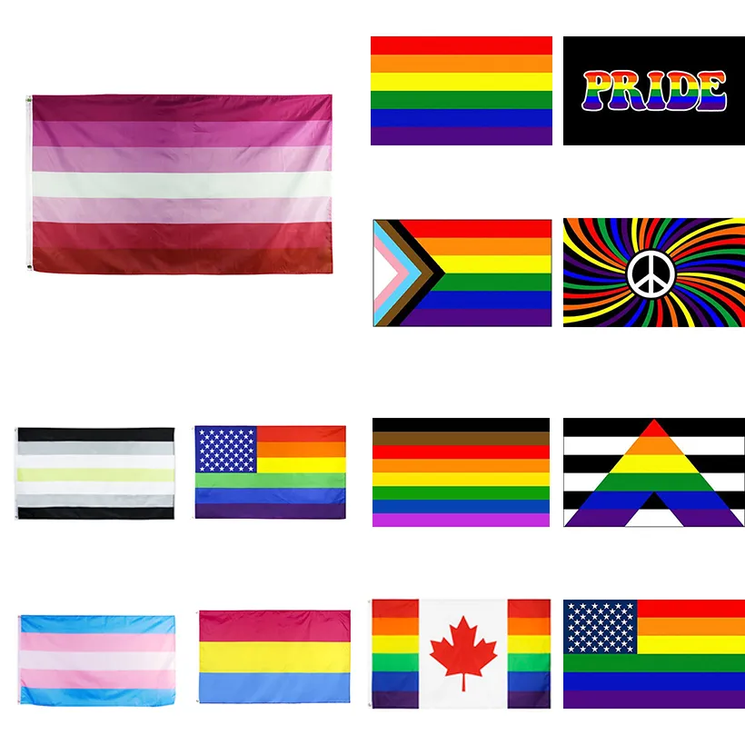 LGBT-vlag Lesbische vlaggen Pride Gay Pride Gay Flag Rainbow Flag 90 * 150cm Geslachtslunder Agender Banner HHB1655