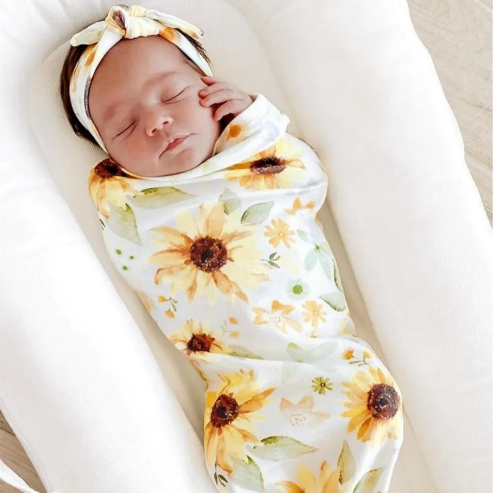 신생아 유아 아기 단단히 싸는은 머리띠 아기 모슬린 담요 + 머리띠 베이비 소프트 누에 고치 수면 자루 슬리핑 백