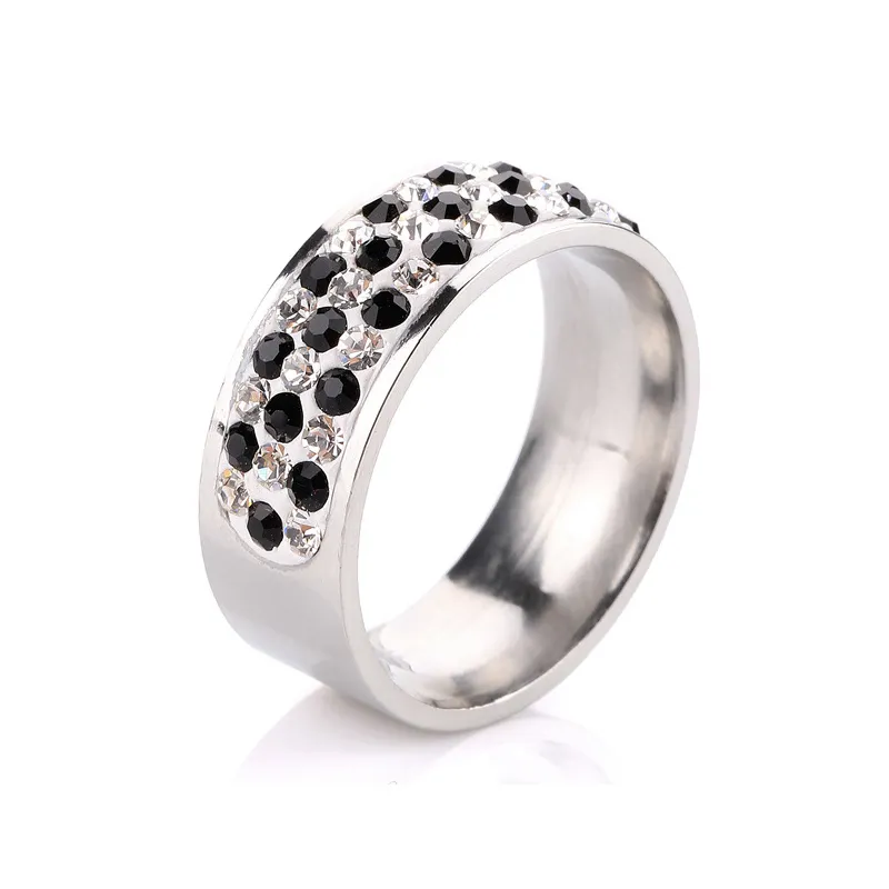 moda de lujo de acero inoxidable negro colorido anillo de piedra de cristal para la mujer