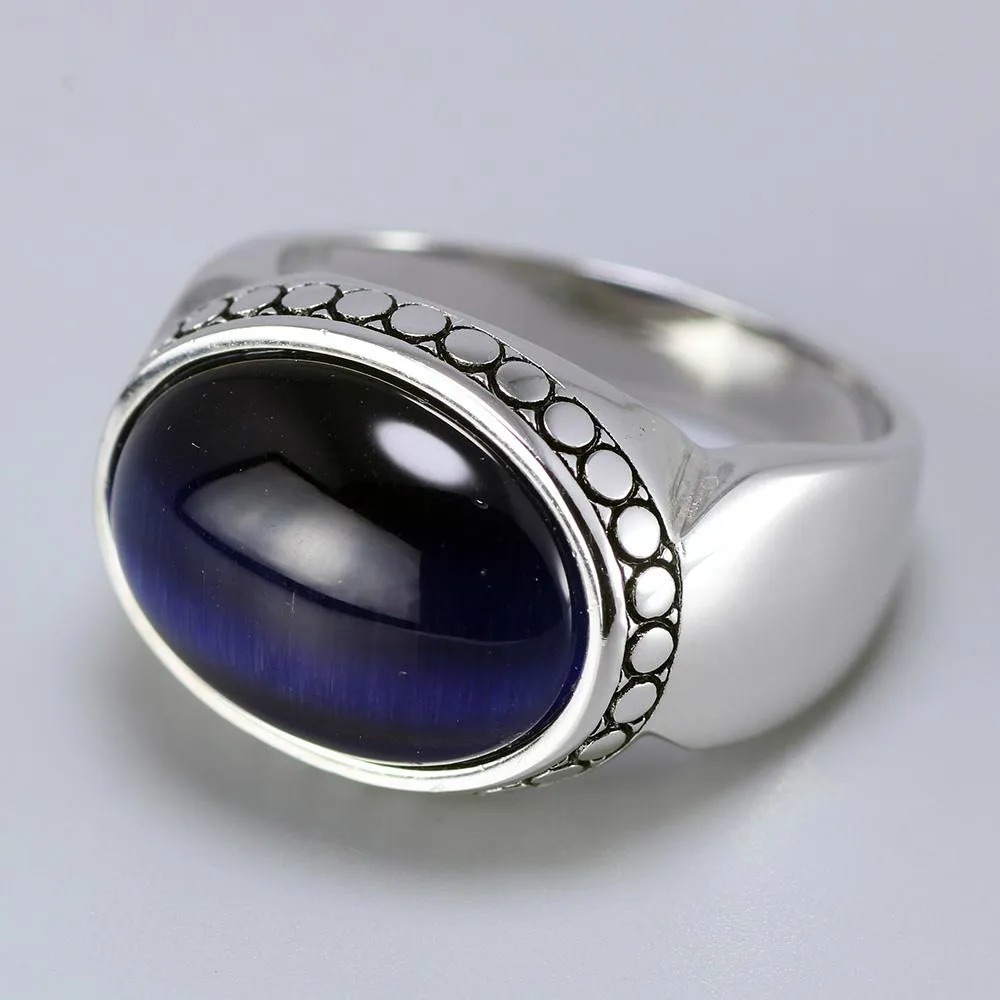 Echte pure 925 zilveren sieraden blauwe tijger ogen band ringen voor mannen en vrouwen ovale vorm natuursteen eenvoudige ontwerp Turkije