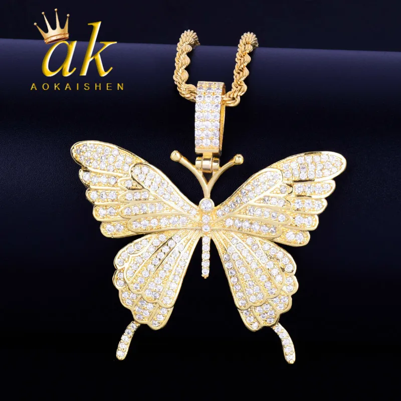 Butterfly Hanger Ketting Charms Gold Color Cubic Zirkoon Dames Hip Hop Rock Sieraden MX200810