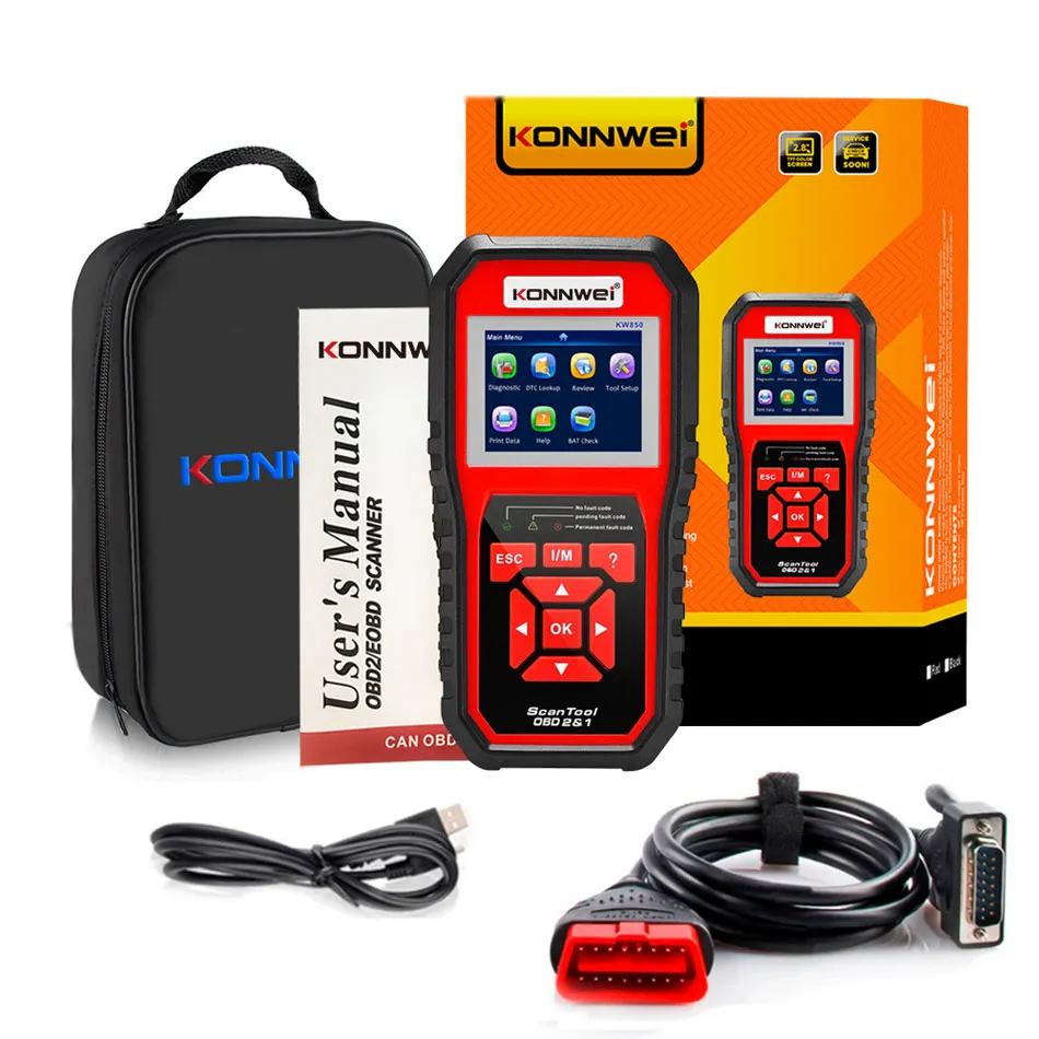 Konnwei OBD2 كود السيارة القراء التشخيص الماسح الضوئي العالمي السيارات OBD السيارات أداة تشخيص ODB2 تحقق محرك KW850