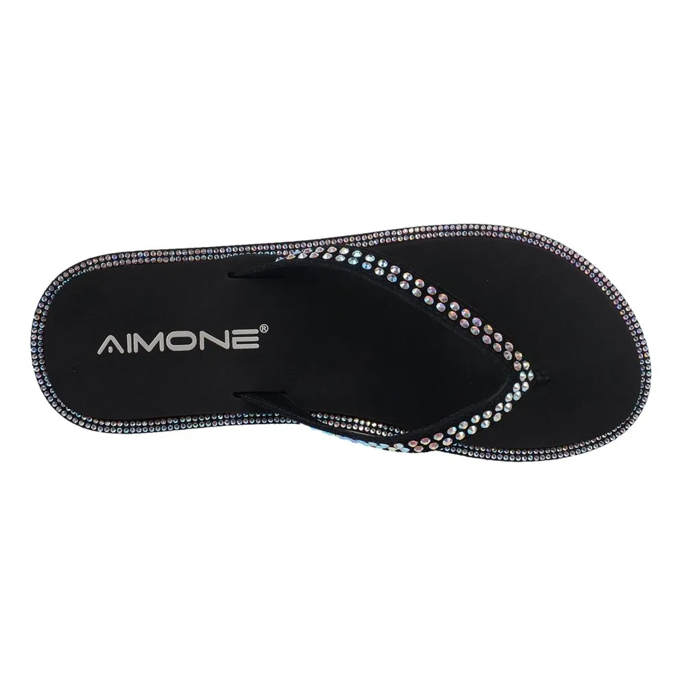 Terlik Aimone Yaz Kadınları Flip Flops Muriel Kadınlar Çok Volor Rhinestone Düşük Topuk Sandalları Lady Beach Flip Flops Casual Plaj Ayakkabıları U891