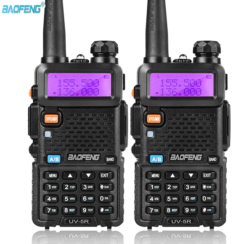 2PC BaoFeng UV5R walkie talkie profesyonel CB radyo alıcı-verici baofeng UV5R 5W Dual Band Radyo VHFUHF iki yolu avuçiçi