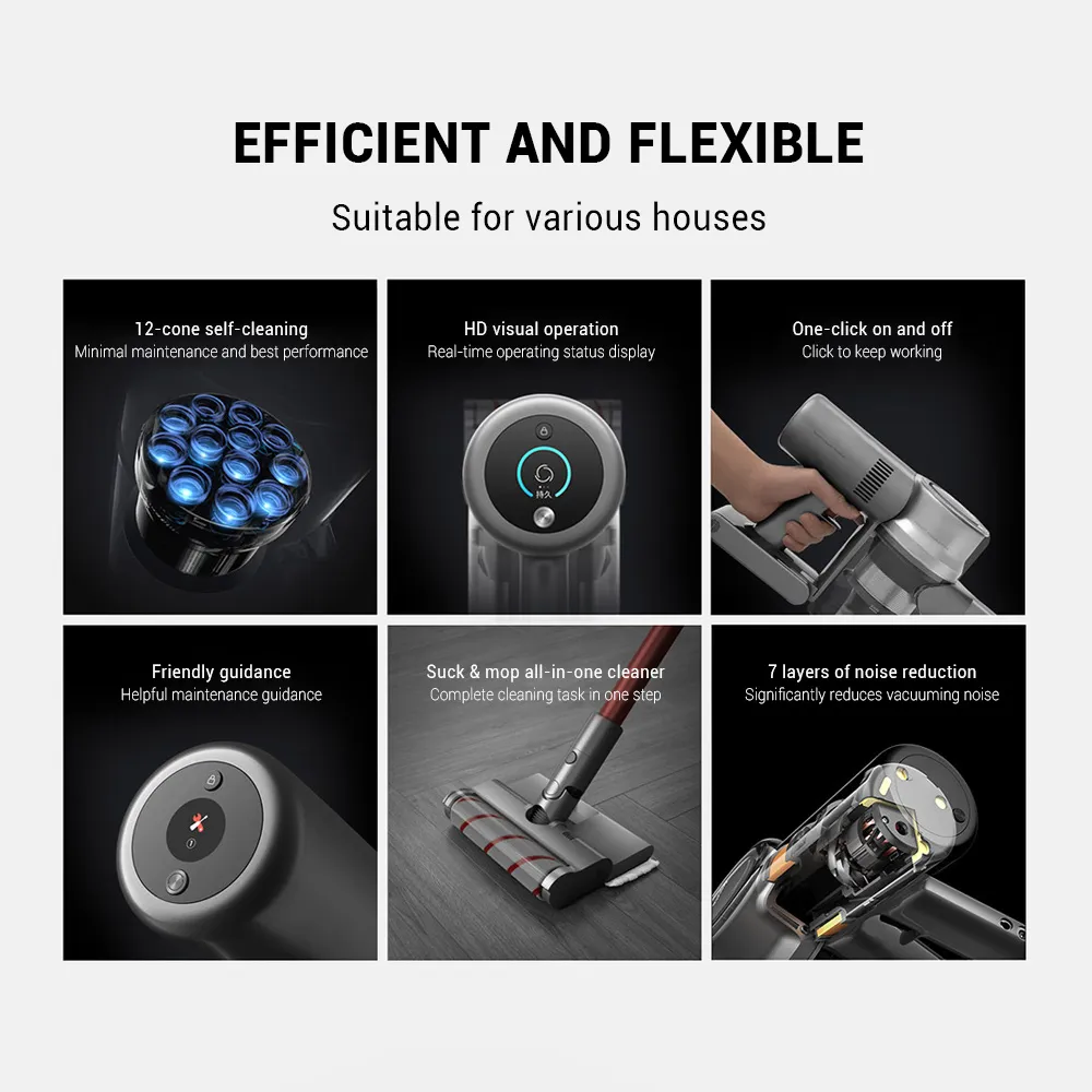 Dreame V11 Handheld Vacuum Cleaner 90-min Home Dry Suck Mop 125,000rpm Strong Suction Quiet Motor Noise Reduction