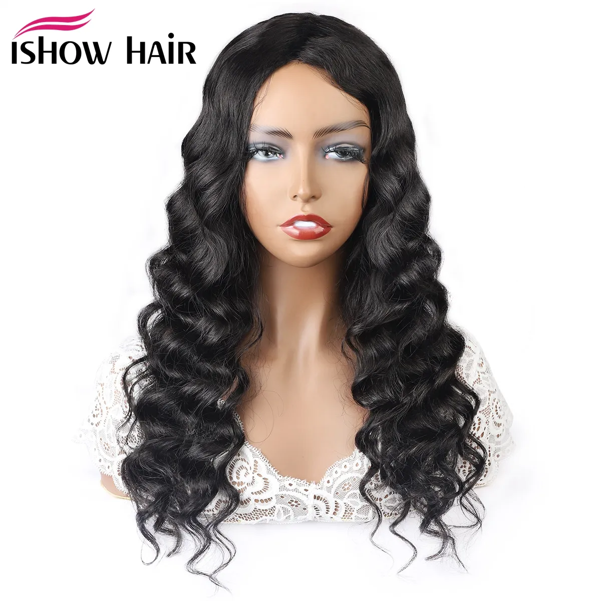 Ishow Brazilian Loose Deep Yaki Straight Human Hair Wigs Middle Part Peruvian Water Curly None Lace Wigs Indian Hair Malaysian Body