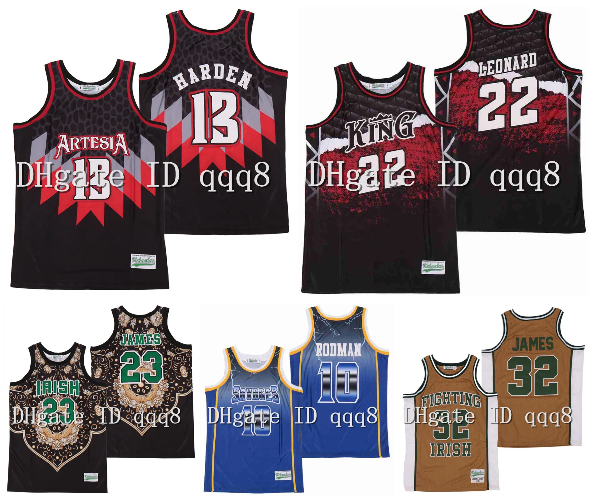 NCAA 23 James James 13 Harden Kawhi 22 Leonard Dennis 10 Rodman Alternatif Jersey İrlanda Lisesi 100% Dikişli Basketbol Forması