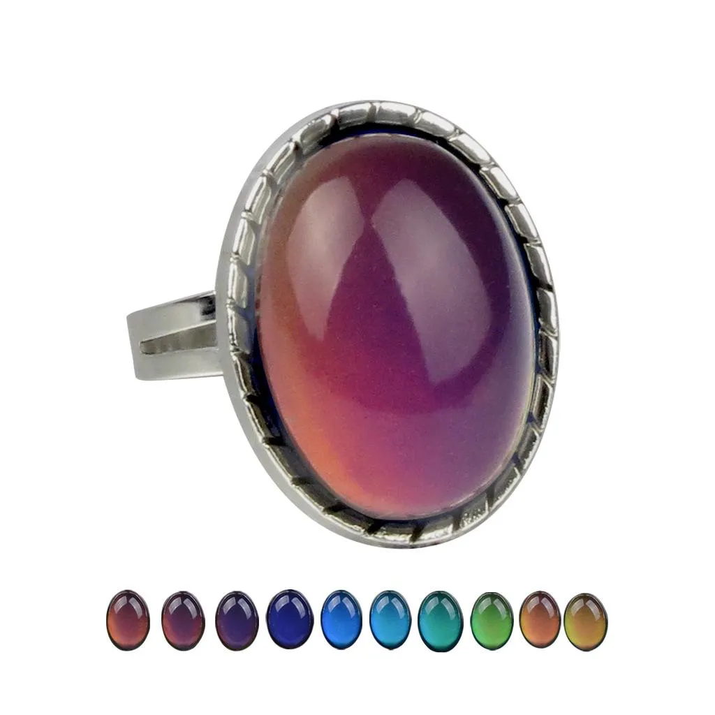 Anello di misurazione della temperatura cardiaca con goccia d'acqua che rileva l'anello dell'umore che cambia colore per gioielli di moda da donna e regalo sabbioso