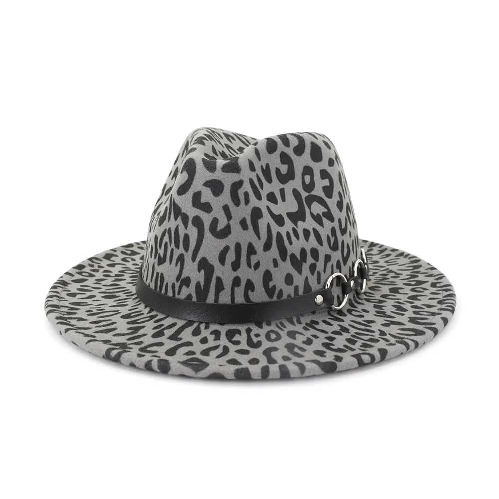 Leopard Print Felt Fedora Hat With Belt Buckle Flat... From  display picture 1