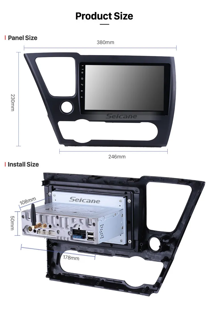 9 inch Android 9.0 Radio GPS navigation system for 2014-2017 Honda Civic (LHD) with Bluetooth WIFI MUSIC support OBD 2