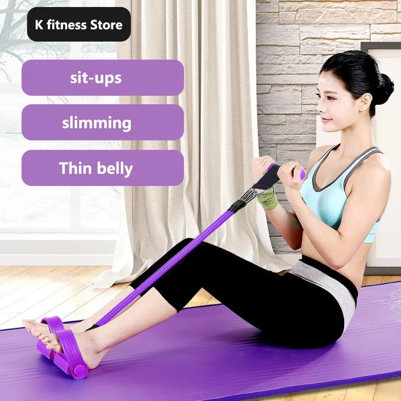 4 rör sit-up pedal utövare fot bodybuilding expander elastic dra rep resistans träning band för yoga hem gym fitness