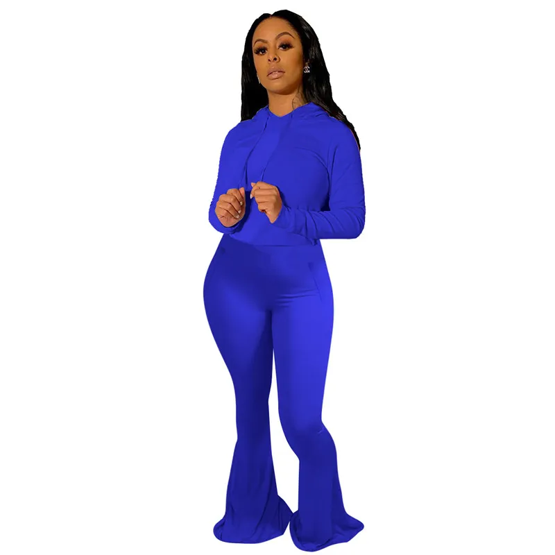 Nouveau grande taille automne hiver sweat à capuche pour femme pantalon à cloche ensemble deux pièces sweat-shirt de couleur unie pantalon évasé tenues décontractées vêtements de sport unis 3775