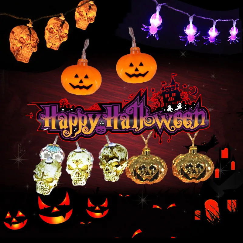 1,5 m 10 Led Halloween Kürbis Geister Skelette Fledermaus Spinne Led Licht String Lampe Hängen Horror Halloween Dekoration Party liefert