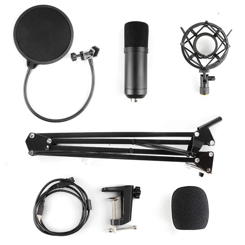 USB Streaming Podcast PC Microphone, Professional Cardioid Studio Condenser  Mic Kit with sound card Boom Arm Shock Mount Pop Filter for r