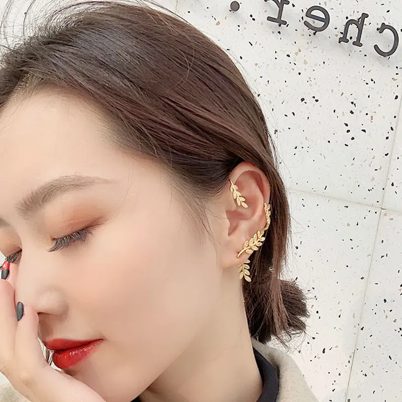 tree leaf earrings shining crystal diamond ear clip new fashion Korean style luxury design girls gift